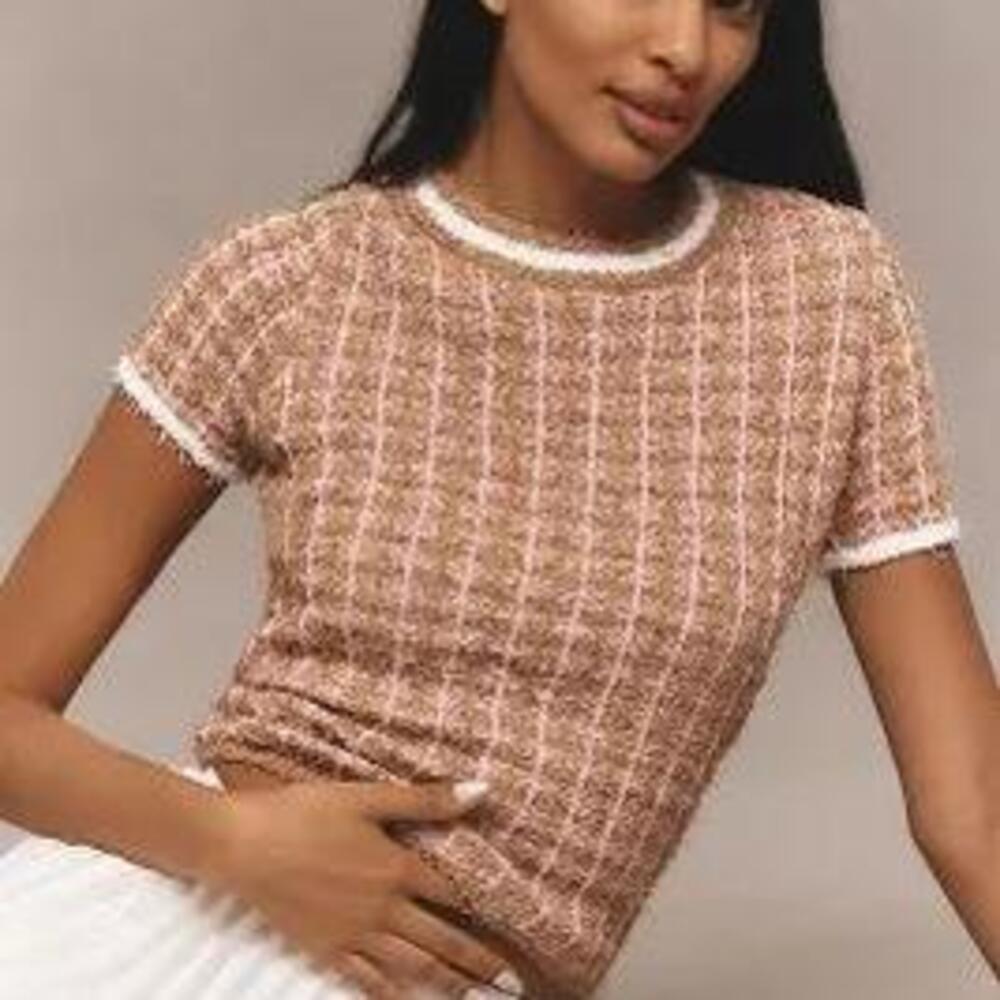 Anthropologie Endless Rose Tweed Sweater Tee